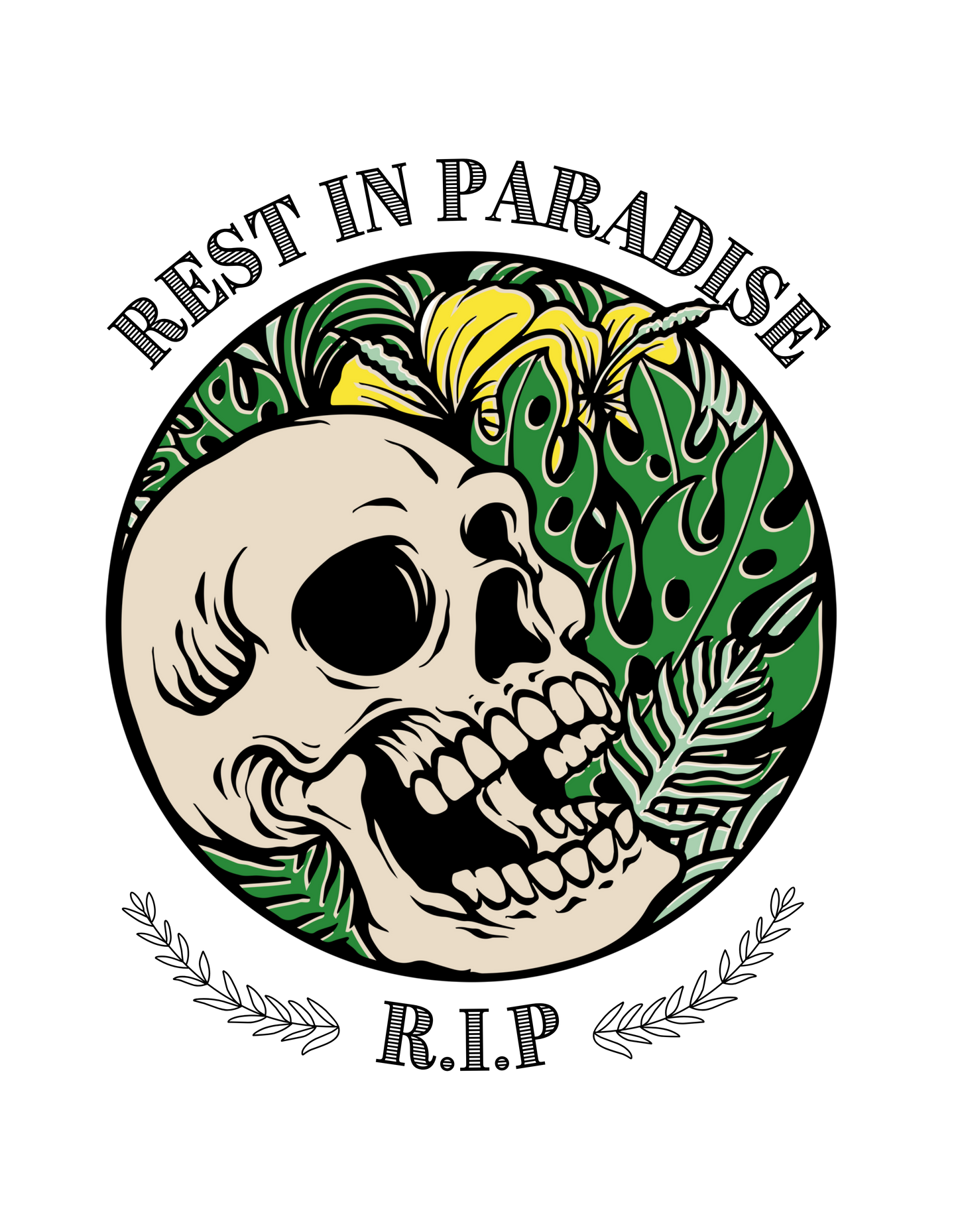 I. Tropical Skull Short Sleeve T-Shirt. Tall, Big & Tall.