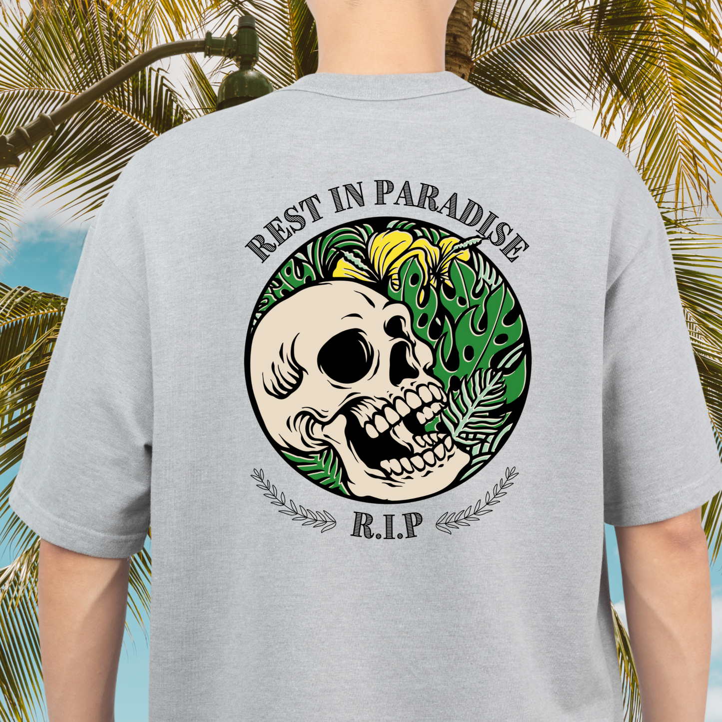 I. Tropical Skull Short Sleeve T-Shirt. Tall, Big & Tall.