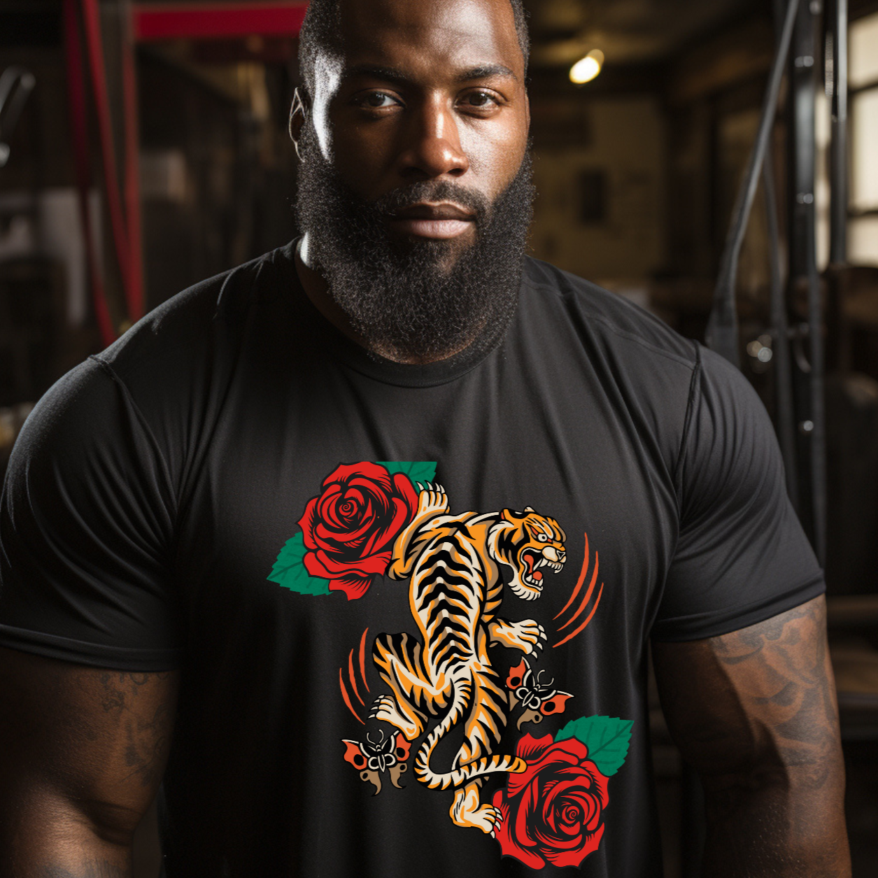 H. Fierce Tiger Short Sleeve T-Shirt. Tall, Big and Tall. Black